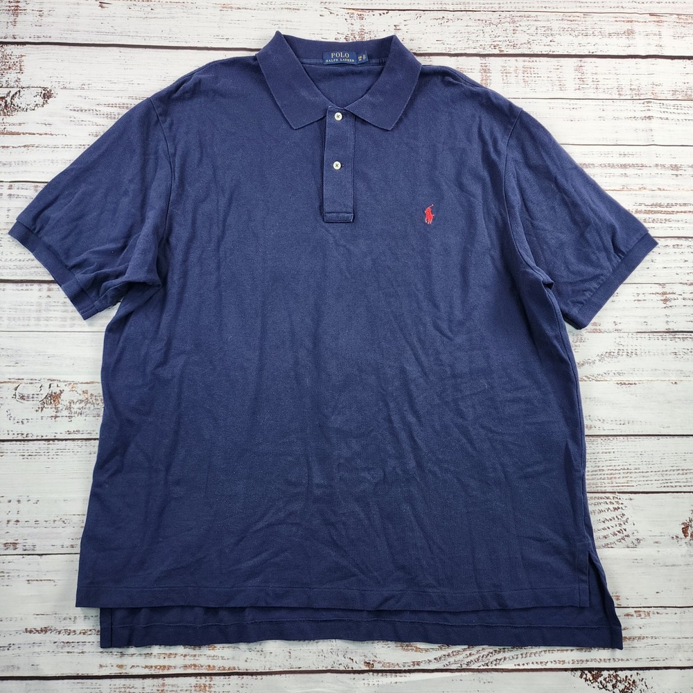 Polo Ralph Lauren Classic Fit Mesh Polo Shirt Men's 2XB Big Navy Red Pony